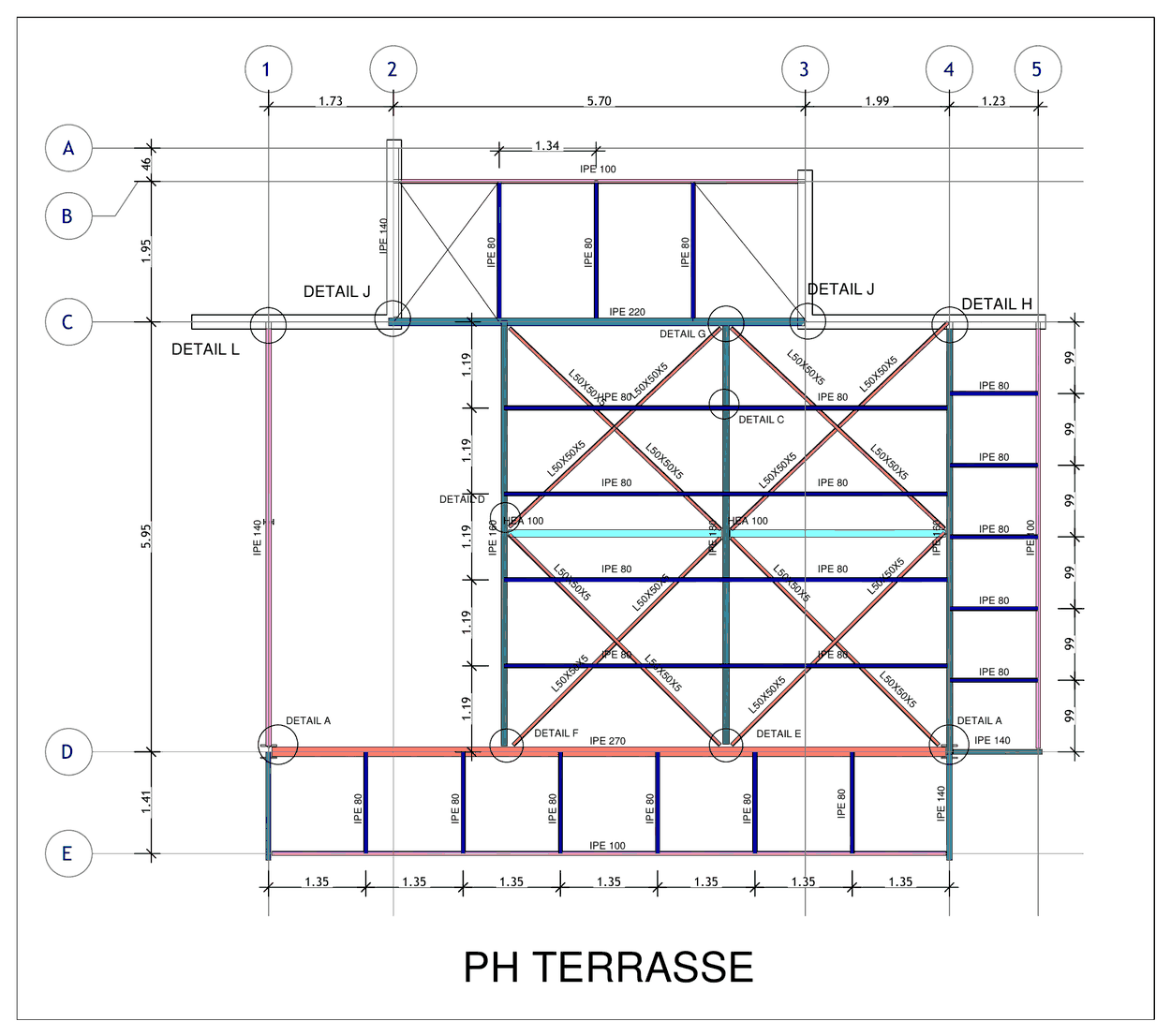Plan de charpente du plancher terrasse avec contreventement